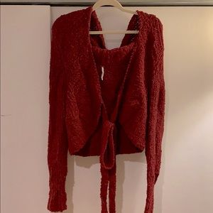 Free People Crop Hooded Tie Sweater